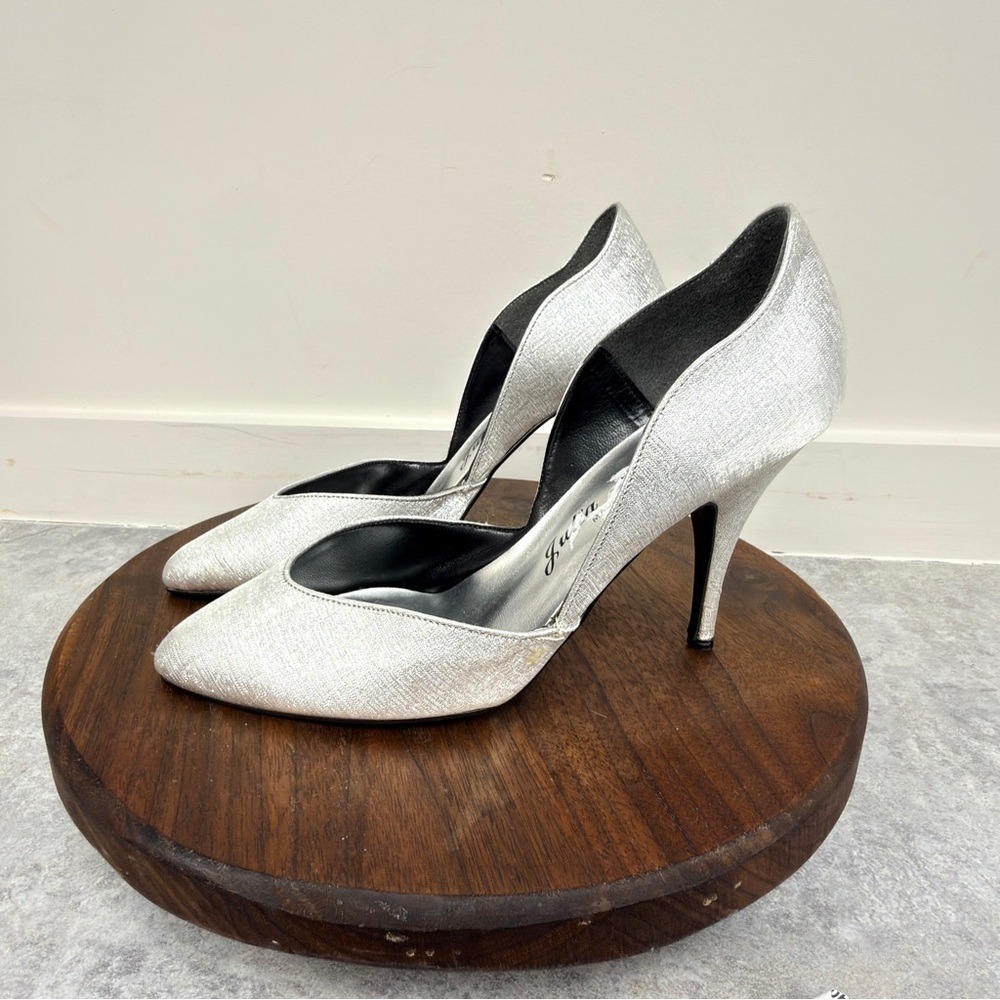 Julia‎ Michael Silver Shimmer D'Orsay Pointed Toe Heels Size 7.5 Made in Brazil